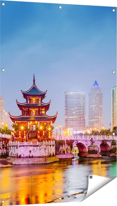 Gards Tuinposter Rivier bij Stad Guiyang in China - 80x120 cm - Tuindoek - Tuindecoratie - Wanddecoratie buiten - Tuinschilderij