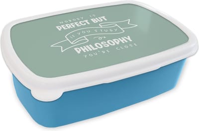 Broodtrommel Blauw - Lunchbox - Brooddoos - Quote - Filosofie - Studeren - 18x12x6 cm - Kinderen - Jongen
