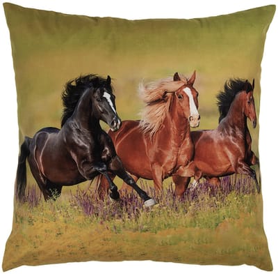 Clayre & Eef Kussenhoes 45x45 cm Groen Polyester Paarden