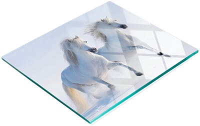 Multifunctionele decoratieve glazen keukenplank met twee sneeuwpaarden, 60x52 cm