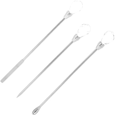 3 Stuks Professionele Nail Art Roerstok Spatel Set Roestvrij Staal Naaldstok Nagel DIY transparant