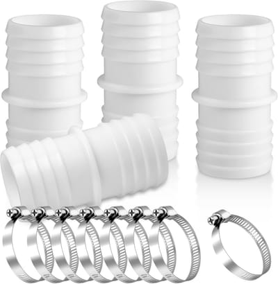 Poolslang Fittingen Set - 4 Stuks Slangconnectoren met 8 Metalen Klemmen voor 32-38mm Slangen, Geschikt voor Wasmachine, Zwembad en Stofzuiger Adapter