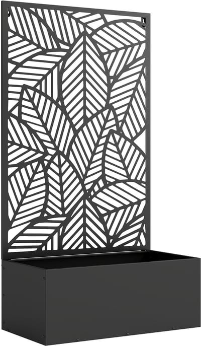 Plantenbak met klimrek - Bloembak - Weerbestendig - Met trellis - Buiten - Metaal - Plantenrek - Zwart
