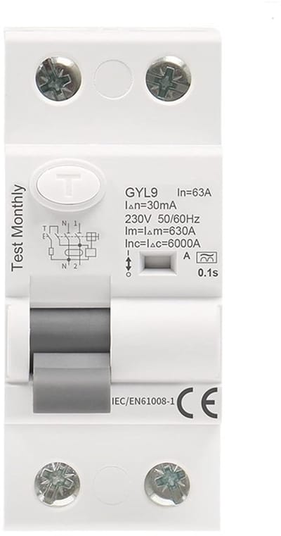 Aardlekschakelaar - Stroomonderbreker - Veilige Stroomkring - Type A RCD - 2P 40A 100mA - Grijs