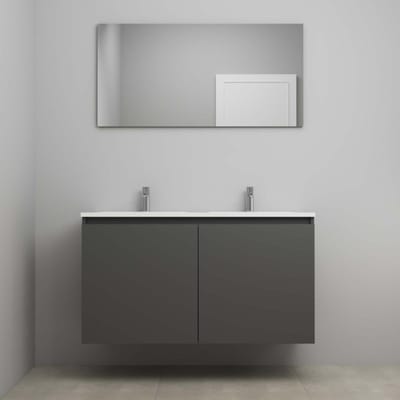 On-Line Badkamermeubelset - 120 cm - Voorgemonteerd - Greeploos 2 Deuren - Acryl Wastafel - 2 Kraangaten - Spiegel - Mat Antraciet