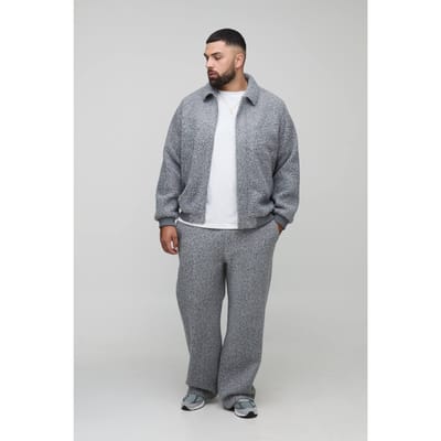 Plus Wool Look Regular Fit Collared Bomber Jacket | Grey | Size 2XL