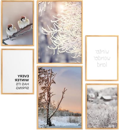 Poster Set Winter - Wanddecoratie Set - Woonkamer Inrichten - 6 Delige Set - 2x A3 4x A4 - Paars