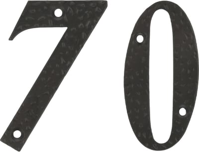 AMIG Huisnummer 70 - massief gesmeed staal - 10cm - incl. bijpassende schroeven - zwart
