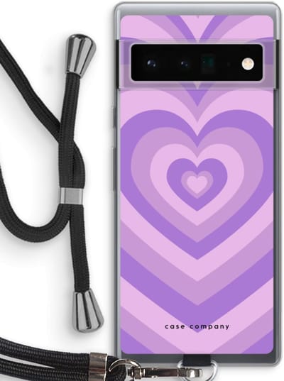 Case Company® - Hoesje met koord geschikt voor Google Pixel 6 Pro hoesje met Koord - Hart Paars - Telefoonhoesje met Zwart Koord - Bescherming aan alle Kanten en Over de Schermrand