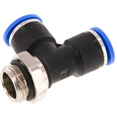 10mm x G3/8'' rechte hoek T-stuk Messing/PA 66 Insteekfitting Buitendraad Draaibaar NBR