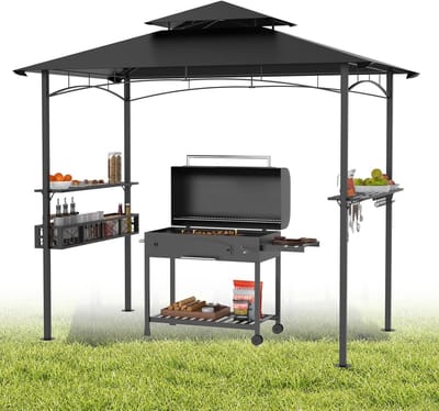 Tuinpaviljoen - Partytent Grill - Buitenfeesten Barbecue - Dubbellaags Dak - 245x153x250 cm - Zwart