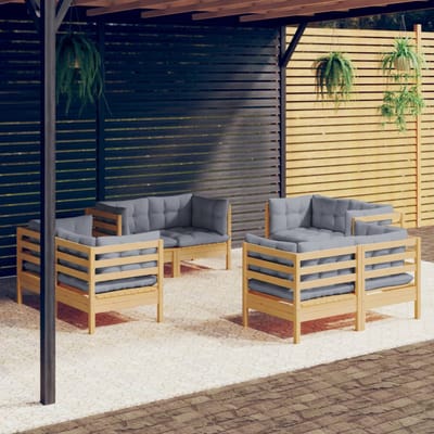 vidaXL - 8-delige - Loungeset - met - grijze - kussens - grenenhout