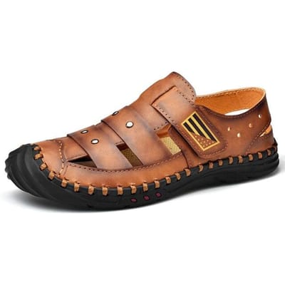 Nieuwe Heren Sandalen van Echt Leer Zomer Strand Schoenen Heren Ademend Slijtvast Winddicht Sneldrogend Outdoor Sneakers 38 -48 40 bruin
