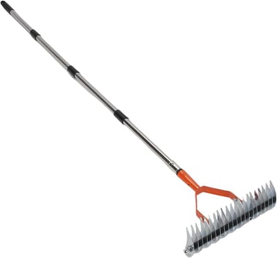 Gazon hark - Riet hark Verticuteer hark - Gazon onderhoud - Verstelbare handgreep - 134 cm - Zilver