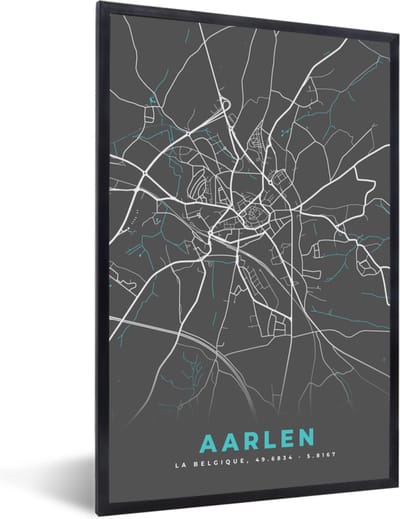 Fotolijst incl. Poster - Plattegrond – Aarlen – Blauw – Stadskaart - Kaart - 40x60 cm - Posterlijst