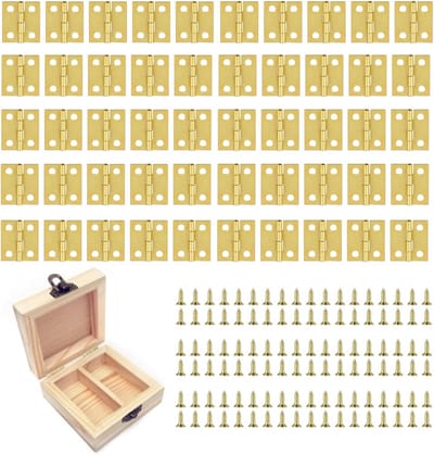 50 Stuks Mini Scharnieren Goud 18x16mm Inclusief 200 Schroeven voor Sieradendoosjes en Knutselprojecten