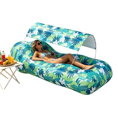 Opblaasbaar Luchtbed - Strandbank Lounger - Outdoor Ontspanning - Ingebouwd Zonnescherm - 190 x 75 cm - Groen