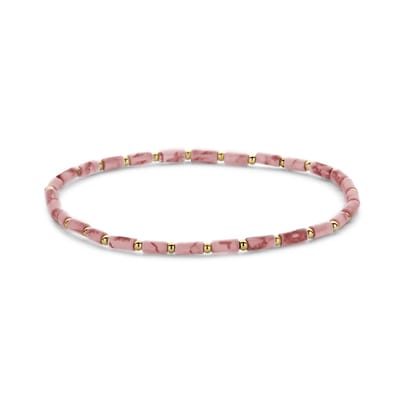 CO88 Collection 8CB-90922 Stalen Armband - Dames - kralen - 17,8 cm - Staal - Roze - Rhodonite - 2,3 mm - Goudkleurig