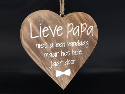 Teksthart xl hangend 25x25cm lieve papa, niet alleen vandaag natural (wit)