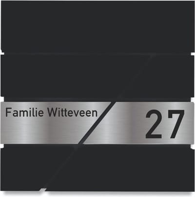 BR10.2 Brievenbus zwart met naam en huisnummer 37x37x11cm