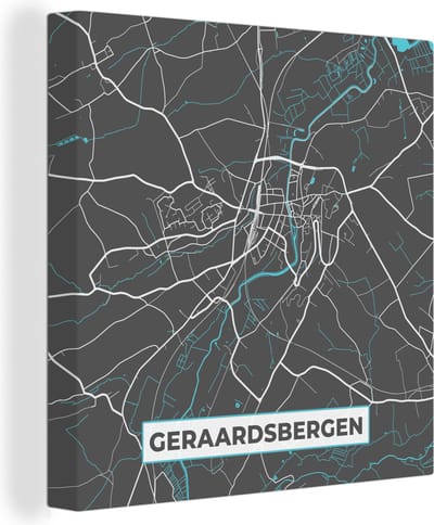 Canvas Schilderij Stadskaart – Grijs - Kaart – Geraardsbergen – België – Plattegrond - 20x20 cm - Wanddecoratie