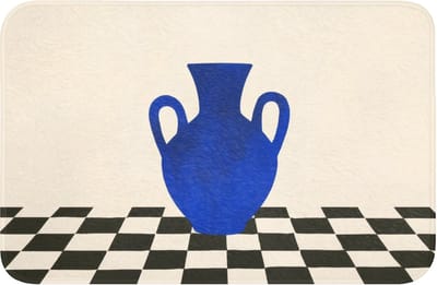 Badmat 60x40 cm - Antislip - Vaas - Blauw - Geblokt - Modern - Badmatten voor badkamer - Badkamermat - Douchemat - Badkamer mat