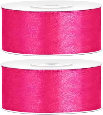 Partydeco Cadeaulint - 2x - roze - 2,5 cm x 25 meter - satijn - sierlint - inpakken - decoratie