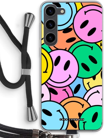 Case Company® - Hoesje met koord geschikt voor Samsung Galaxy S23 Plus hoesje met Koord - Smiley N°1 - Telefoonhoesje met Zwart Koord - Bescherming aan alle Kanten en Over de Schermrand