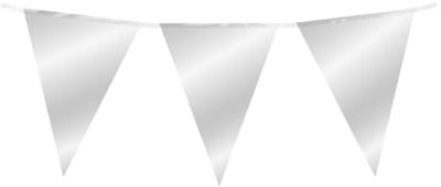 10 meter vlaggenlijn - Zilver - 15 vlaggen - Glimmende folie voor binnen & buiten - 30 cm vlaggen - Herbruikbare slinger