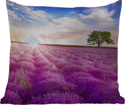 Tuinkussen - Lavendel - Boom - Zonsondergang - Paars - 40x40 cm - Weerbestendig