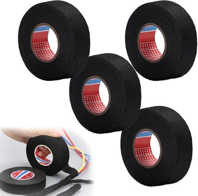Allecto Plus - Weefseltape voor auto en motorfiets - 4 stuks zwart isolatietape - 19 mm x 12 m - kabelboom plakband