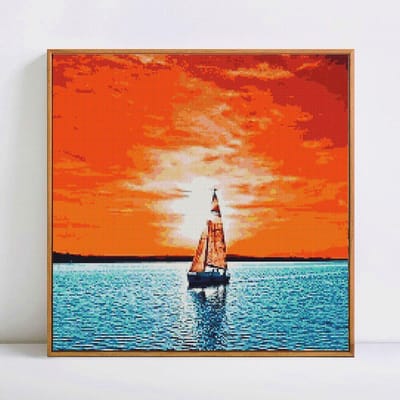 Peinture au Diamant 5D Complète Ronde Paysage Marin Strass Image Broderie Mosaïque Diamant Point de Croix 30x30 orange
