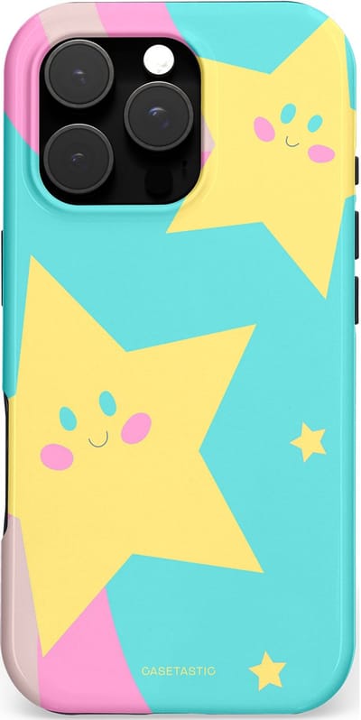 Casetastic hoesje geschikt voor Apple iPhone 16 Pro - MagSafe - Dubbellaagse bescherming - Roze Sterrenlicht - Fashion Case - Wit Turquoise Lichtroze Goud