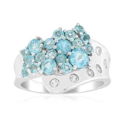 Cavill - Ring 925 Sterling Zilver Rhodium - Blauwe Apatiet 1,23 ct - Rond Geslepen Edelsteen - Elegante Sieraad met Zirkonen