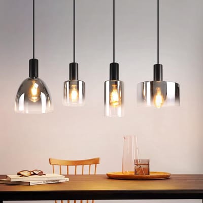 Glitzerlife - Hanglampen - Vintage - In hoogte verstelbaar - 4xE27 - Glas en metaal - Ø78 cm - Rookgrijs