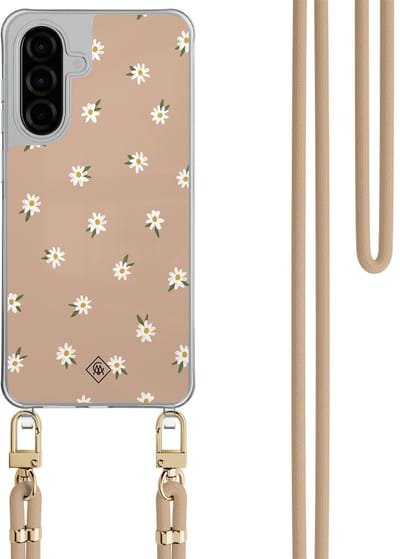 Casimoda® hoesje met beige koord - Geschikt voor Samsung A26 - Sweet Daisies - Afneembaar koord - TPU/polycarbonaat - Bruin/beige