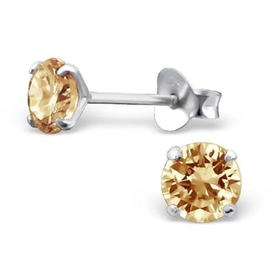 Aramat Jewels | Oorbellen | Prachtige Zilveren Zirkonia Oorbellen rond | 5mm / Champagne | |5mm | Zilver | Kinderen, Volwassenen | Verkleurd niet