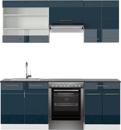 Vicco Fame-Line Keukenkasten – 200 cm, WB Antraciet Donkerblauw hoogglans/wit