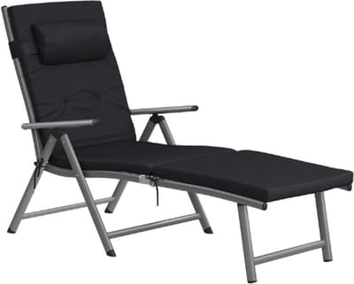 Thuys – Ligstoel Opvouwbaar – 6 cm Dikke Matras En Afneembaar Kussen – Gemaakt van Roestvrij Aluminium – Belastbaar tot 150 kg – Zwart
