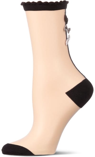 Memoi Triple Bow Back Sheer Dames Crew Sokken - 2 Paar - Black / Tan – Maat (9-11)