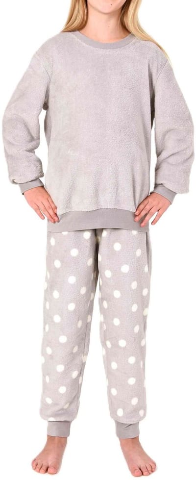 Behaaglijke Meisjespyjama in koraalrode fleece met stippenlook