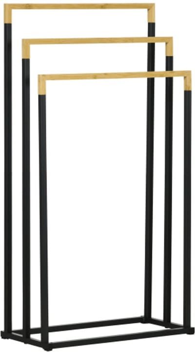 Staande Handdoekhouder 3 Stangen 45x22,5x86cm Zwart Bamboe en Staal Lichtgewicht Verplaatsbaar voor Badhanddoeken Badjas Badkamer