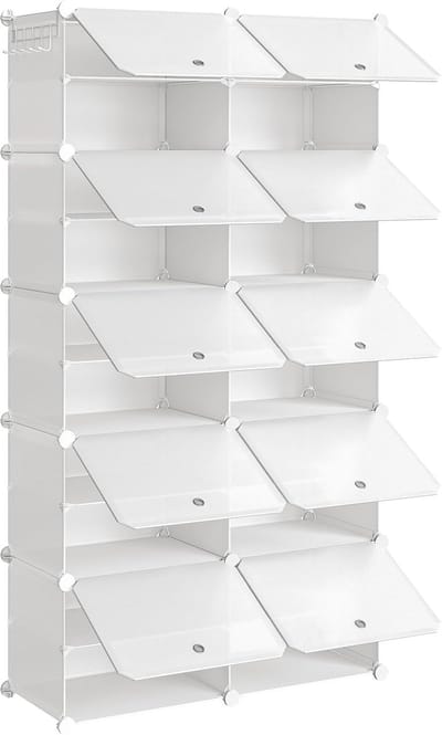 Schoenenrek, schoenenrek met 10 vakken, kunststof montagerek, modulaire opbergplank, voor gang, veranda, slaapzaal, wit EWT210SC01