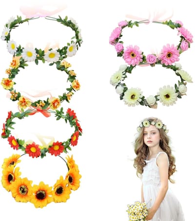Dailygoods- Bloemenkroon 6 Stuks - Kunstbloemen - Kleurrijk - Bruidskroon - Haarband Bloemen - Hoofddeksel voor Bruiloft - Haarkrans