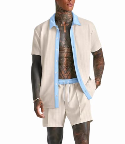 Heren Zomerset Designer - Korte Broek en Shirt - Blouse - Wit en Blauw