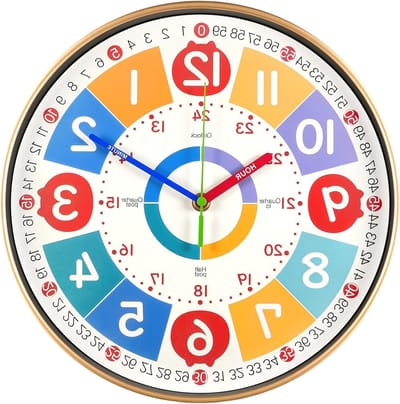 Kinderen Wandklok 30cm - Stille Leerklok voor Tijdsaanduiding, Batterijgevoed, Eenvoudig af te lezen voor Kinderen, Ideaal voor Slaapkamer en Speelkamer