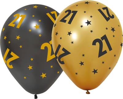 6 Ballonnen 12" 3 met goud / 3 zwart 21 jaar Golden Celebrations - Versiering Slinger Feestdecoratie Decoratie Verjaardag Jubileum Ballon Feest