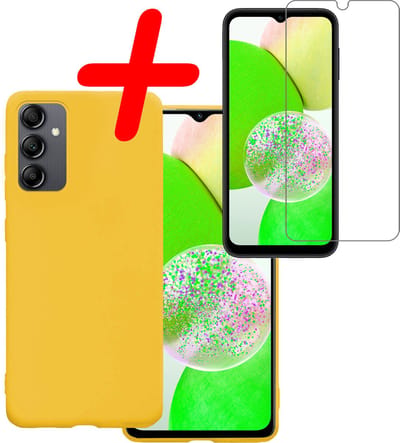 Hoesje Met Screenprotector - Geschikt voor Samsung Galaxy A14 - Sterk & Shockproof - Back Cover - Siliconen Case - Telefoon Hoes - Geel