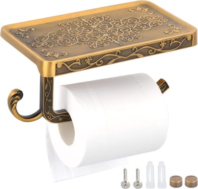 Famanu – Toiletrolhouder met plank voor wandmontage, klassiek vintage ontwerp, metaal afwerking