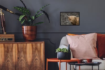 Poster in lijst - Fotolijst 30x20 cm - Posters - Schotse hooglander - Wereldkaart - Koe - Posterlijst zwart - Decoratie - Wanddecoratie woonkamer - Muurdecoratie slaapkamer